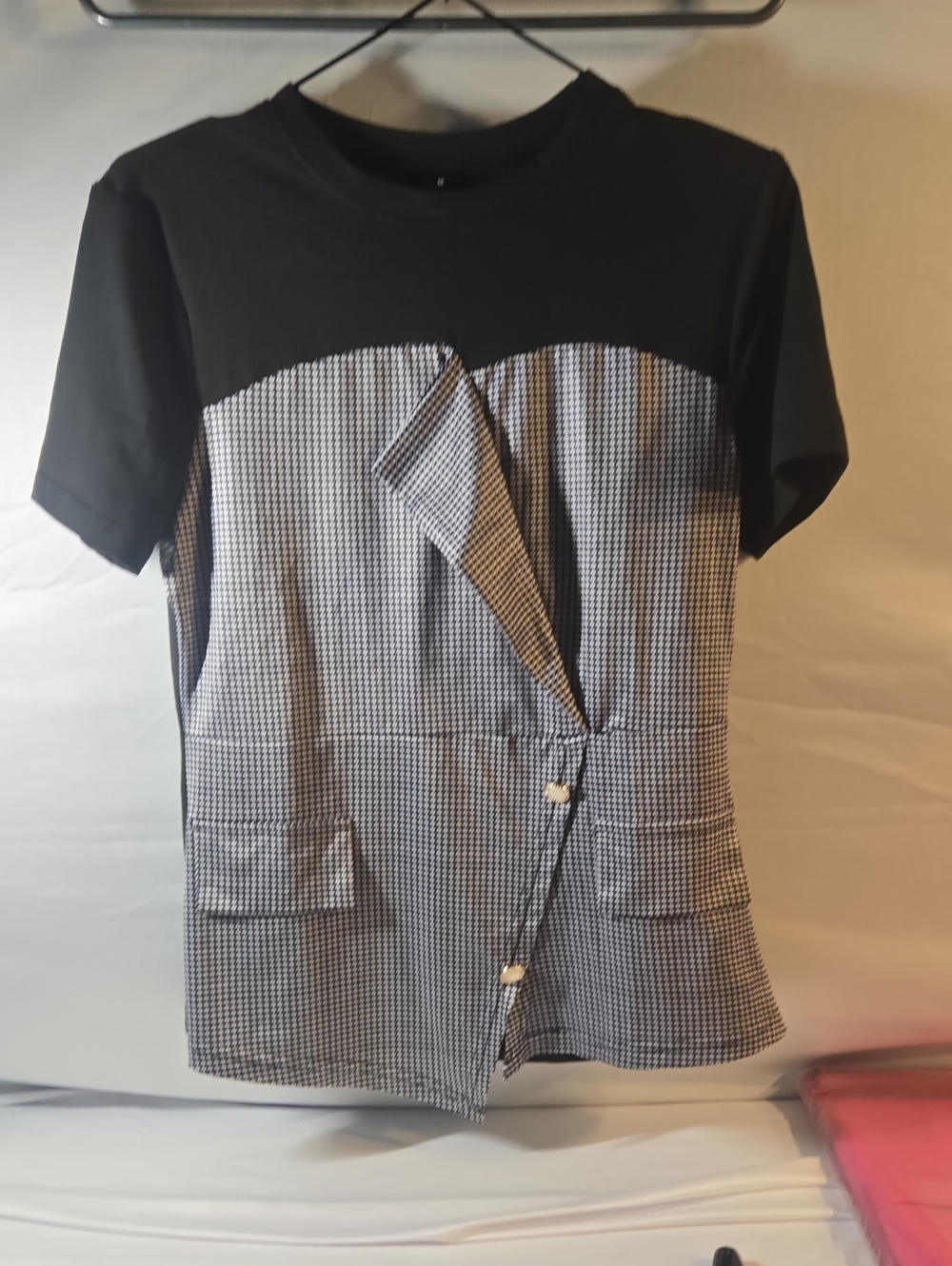 SHEIN Black & White Houndstooth Short Sleeve Blouse